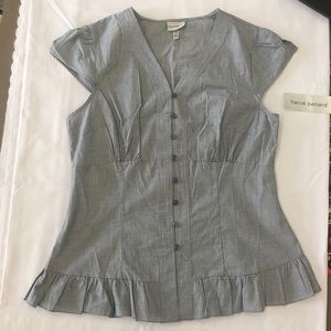 Harvé Benard Gray button down blouse NWT